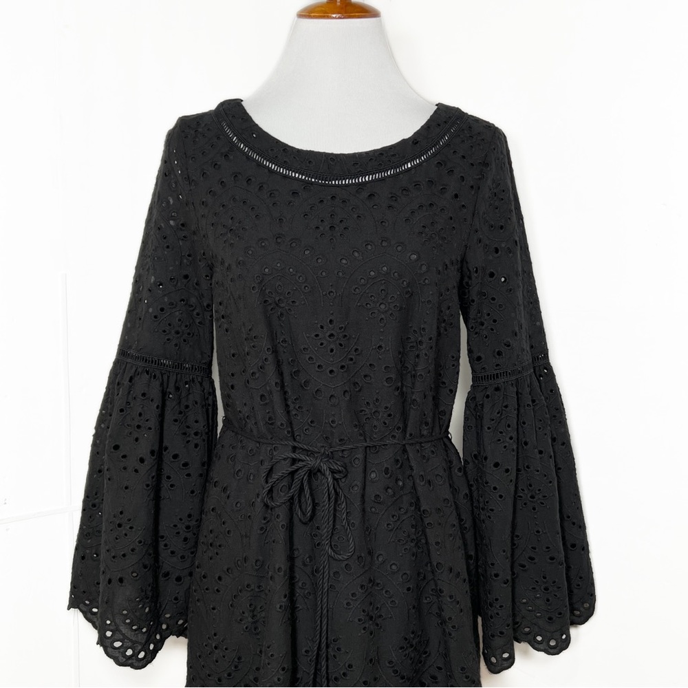 NWT Cupcakes and Cashmere Black Eyelet Lace Ruffle Tie Waist Mini Dress Small - Picture 12 of 14